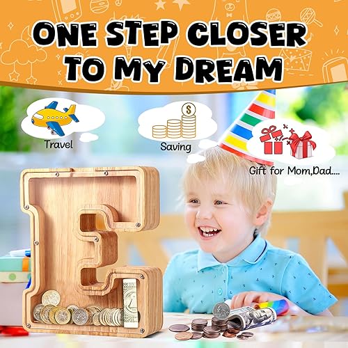 Miniatura 6 de UBeesize Alcancías grandes con letras del alfabeto inglés de veintiséis para niños y niñas, caja de dinero, banco de billetes y monedas, regalo de
