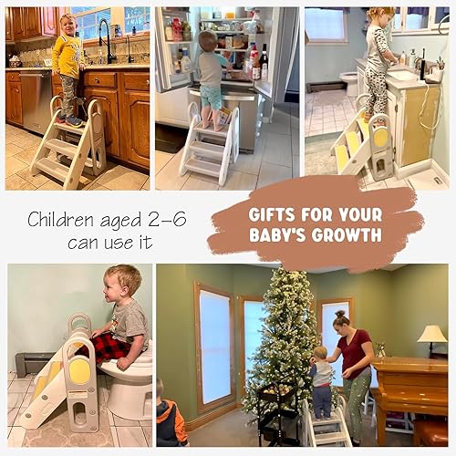 Miniatura 2 de Mloong Taburete plegable para fregadero de baño, fácil de plegar y antideslizante, taburete de entrenamiento para ir al baño, escalera ajustable