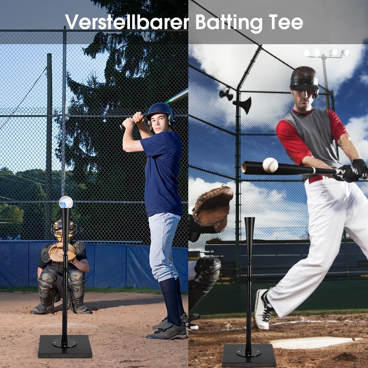 GYMAX Batting Tee höhenverstellbar, Schlaghilfe mit Gummideckel & Stabiler PP-Basis, Baseball Schlag T-Stück für Baseball- & Softball-Training