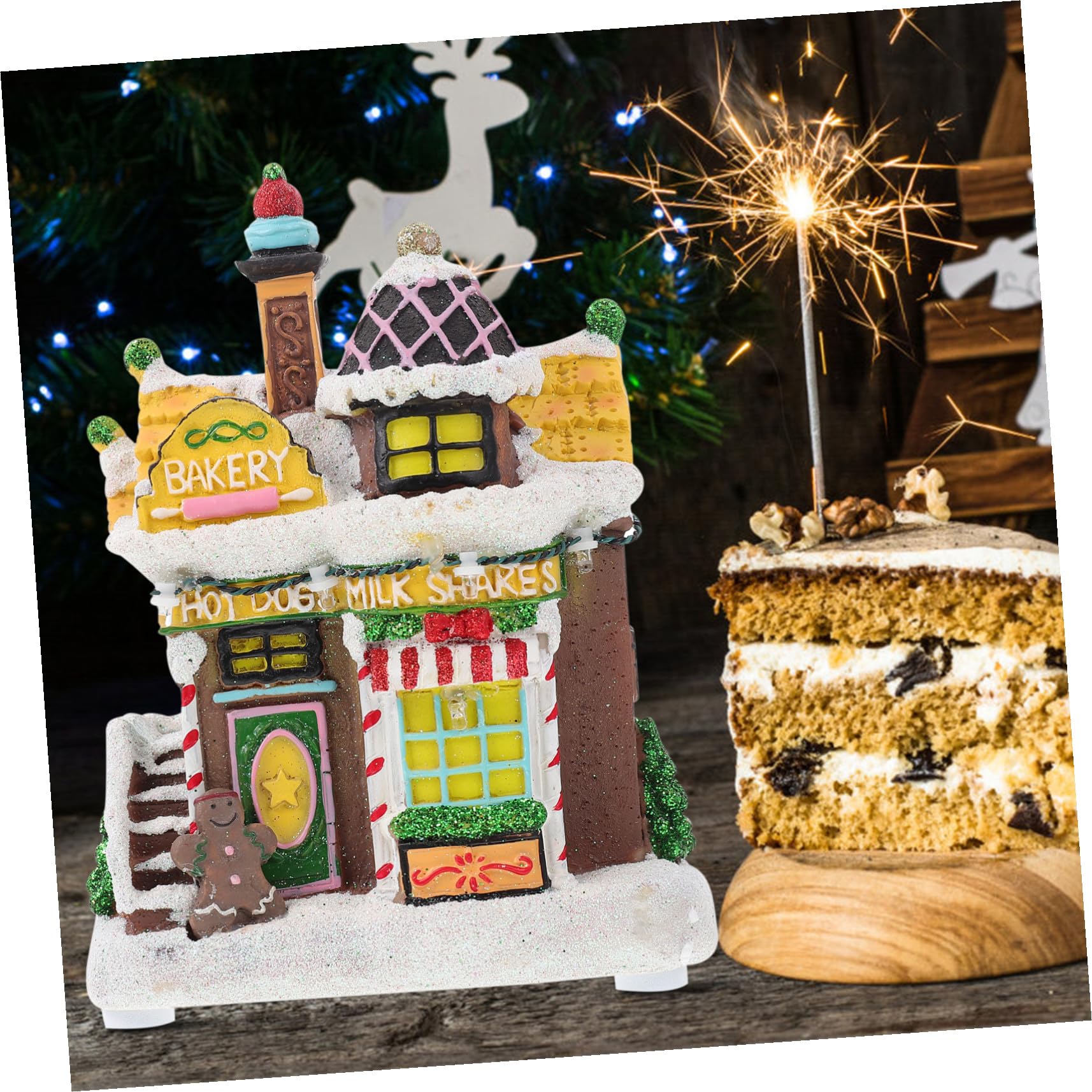 LIFKOME Casa de Navidad LED Luminosa Decorativa para Escritorio Diseño Casita de Jengibre con Luz Cálida Ornamento Navideño Resistente y Atractivo para Fiestas y Decoración de Hogar