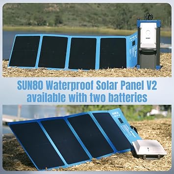 Bixpy SUN80 V2 Waterproof Foldable Solar Panel | Upgraded Portable Solar Charger with Cable for PP-768 Power Pack, for Kayaks, Boats, Camping & Outdoor Use