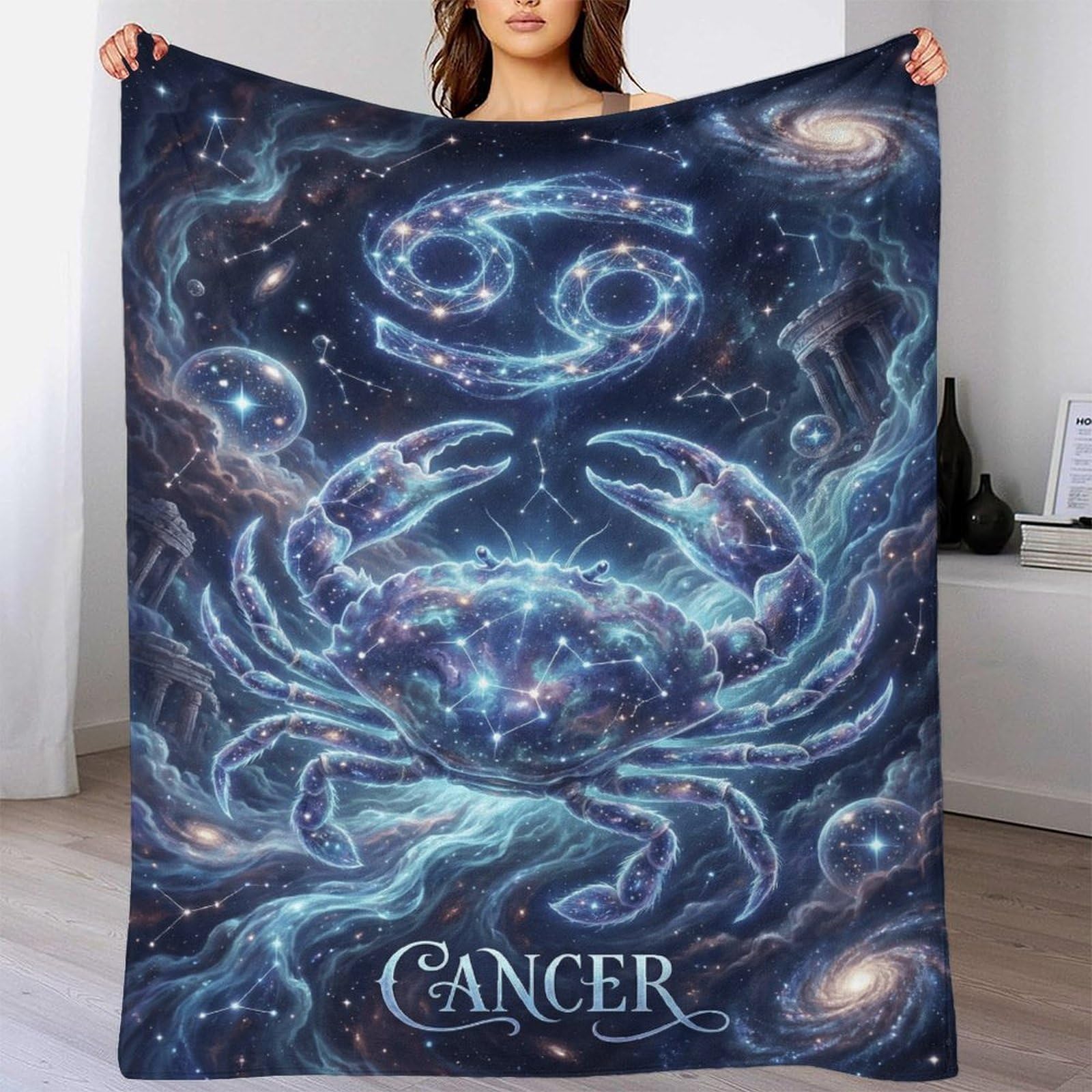 W7C8U2X3 Zodiac Cancer for Flannel Throw Blanket, Bedroom Sofa Couch