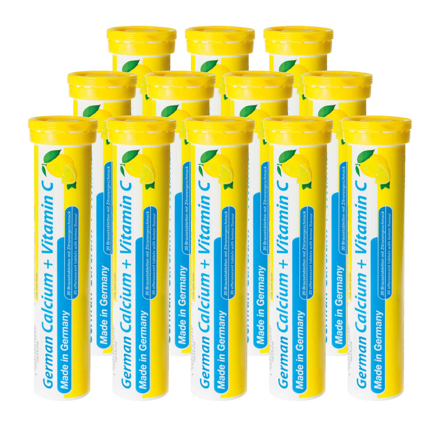 Calcium + Vitamin C - 12 x 20 effervescent Tablets - Lemon Flavor - T&D Pharma German Calcium + C - Made in Germany