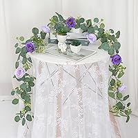 Vista 60 de TOCHGREEN 4 Pack 24Ft Artificial Eucalyptus Flower Garland with Champagne Roses, Fake Rose Flower Greenery Garland Floral Vines for Wedding Home