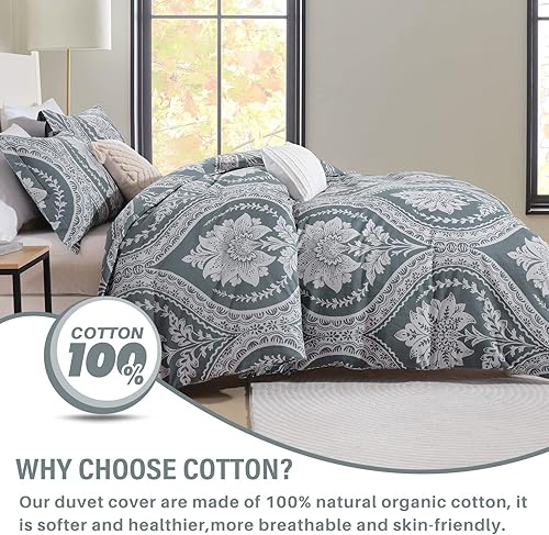 Miniatura 2 de Juego de funda de edredón de algodón tamaño Queen, 100% algodón, 400 hilos, color gris, primavera, queen, con cremallera, juego de ropa de cama