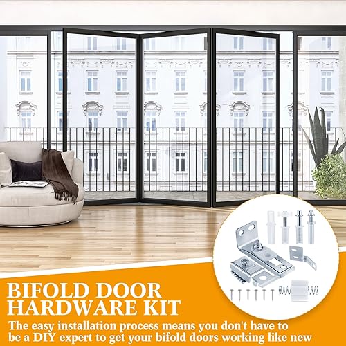 Miniatura 5 de Paquete de 12 kits de hardware de puerta plegable para armario, kit de reparación de puerta de armario, incluye riel de rueda guía de 78 a 1