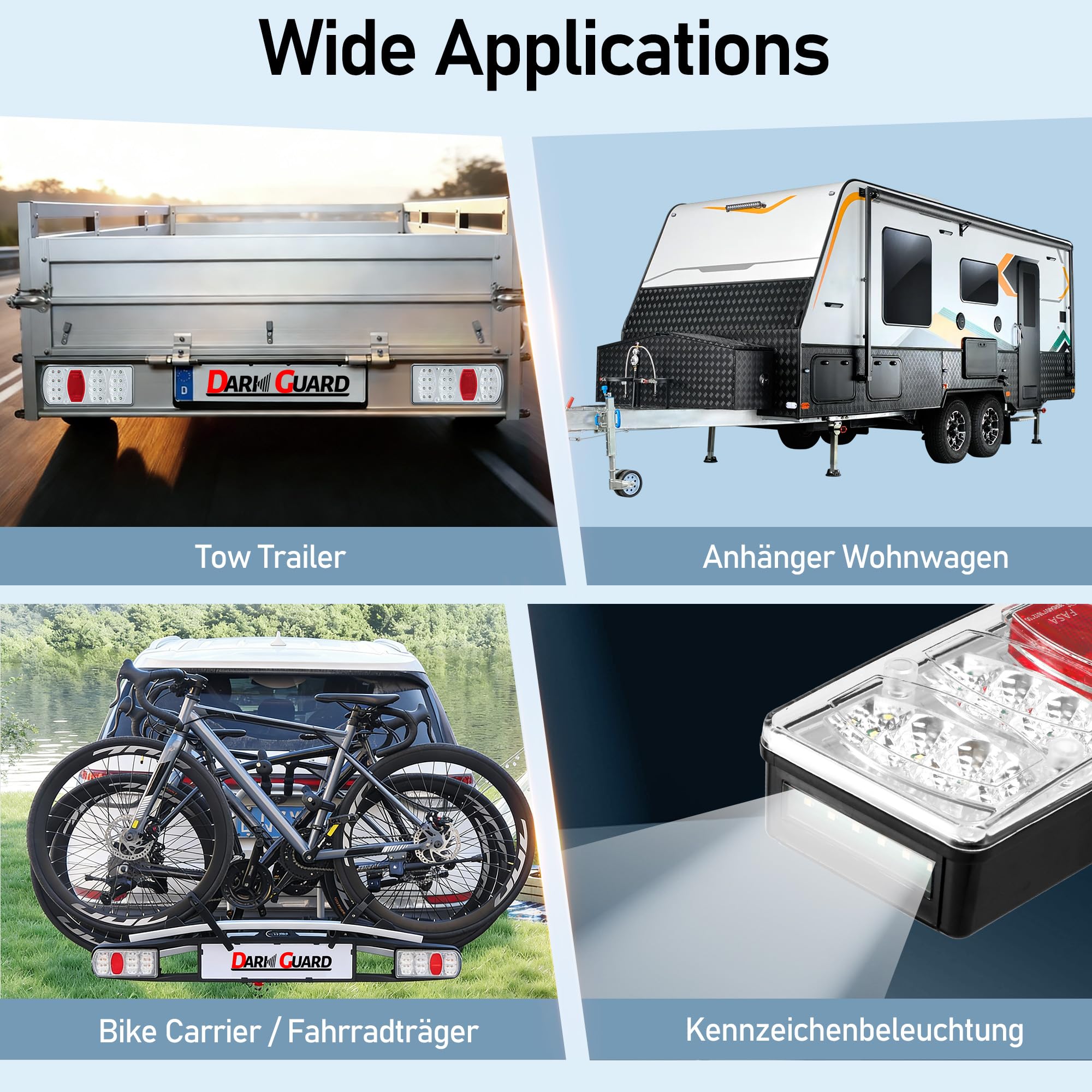 Kit Feux Arrières Remorque LED 12V/24V 7 Fonctions, 13 Broches Étanche avec Câble Précablé 8m & Connecteur Baïonnette, Certifié E57 pour Camion Caravane Van Tracteur