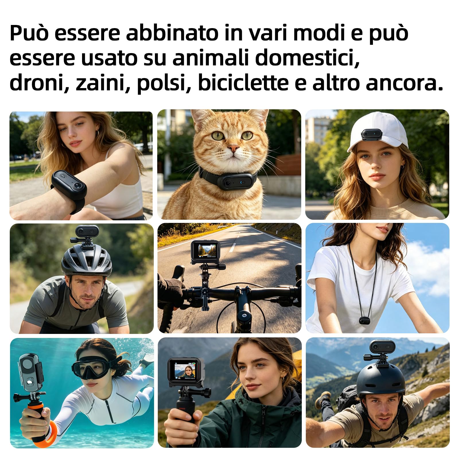 Fotocamera portatile di vlogging 1080p, fotocamera d'azione POV a 360 °, Cam sportiva impermeabile con stabilizzazione dell'immagine per vlogging ciclismo Sport di viaggio