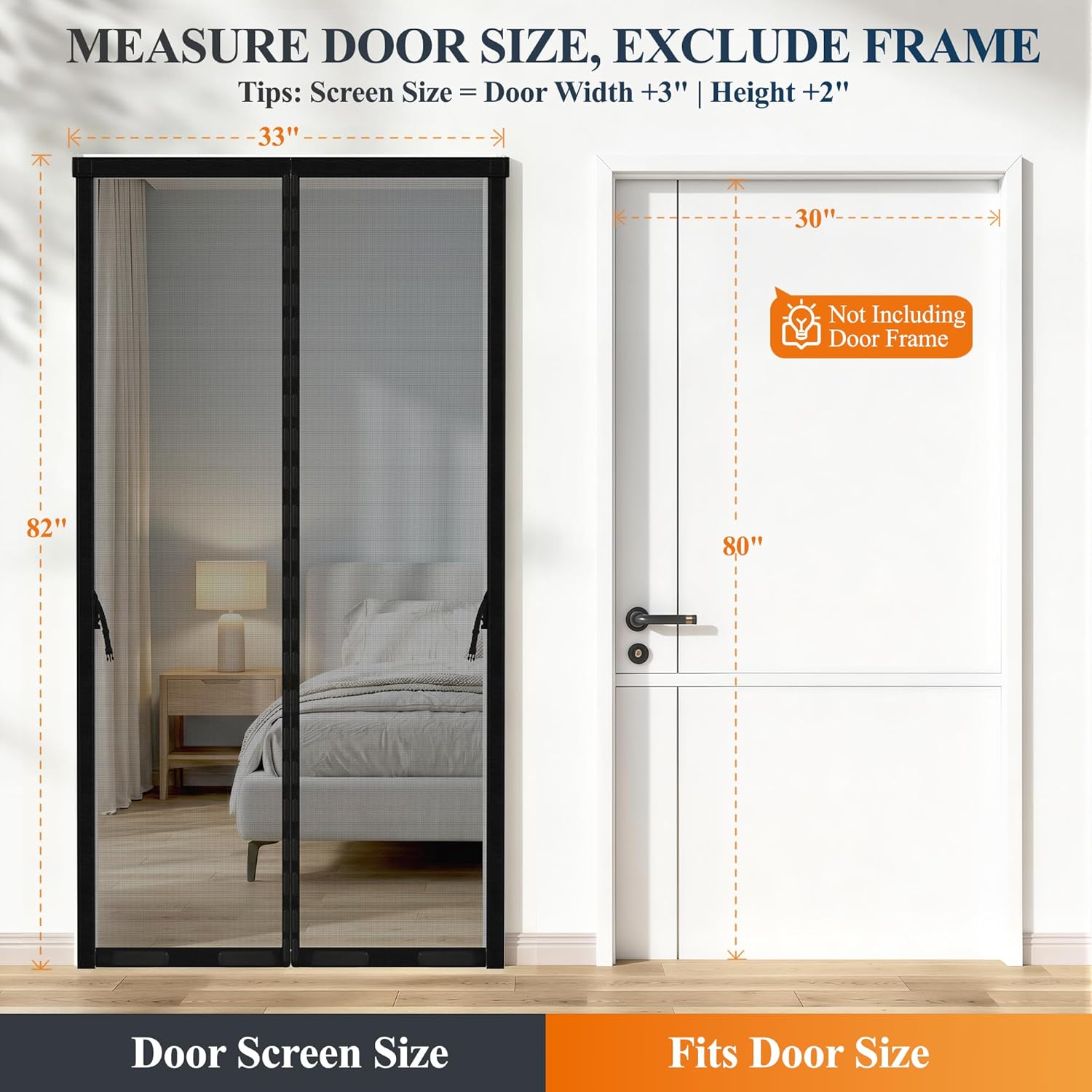 Sliding Magnetic Screen Door with Sliding Rail, Fits 30'' x 80'' Door, Classic Center-Opening, Scratch-Proof Polyester Mesh, Retractable to Both Sides, Hands-Free Entry with Maximizes Usable Space