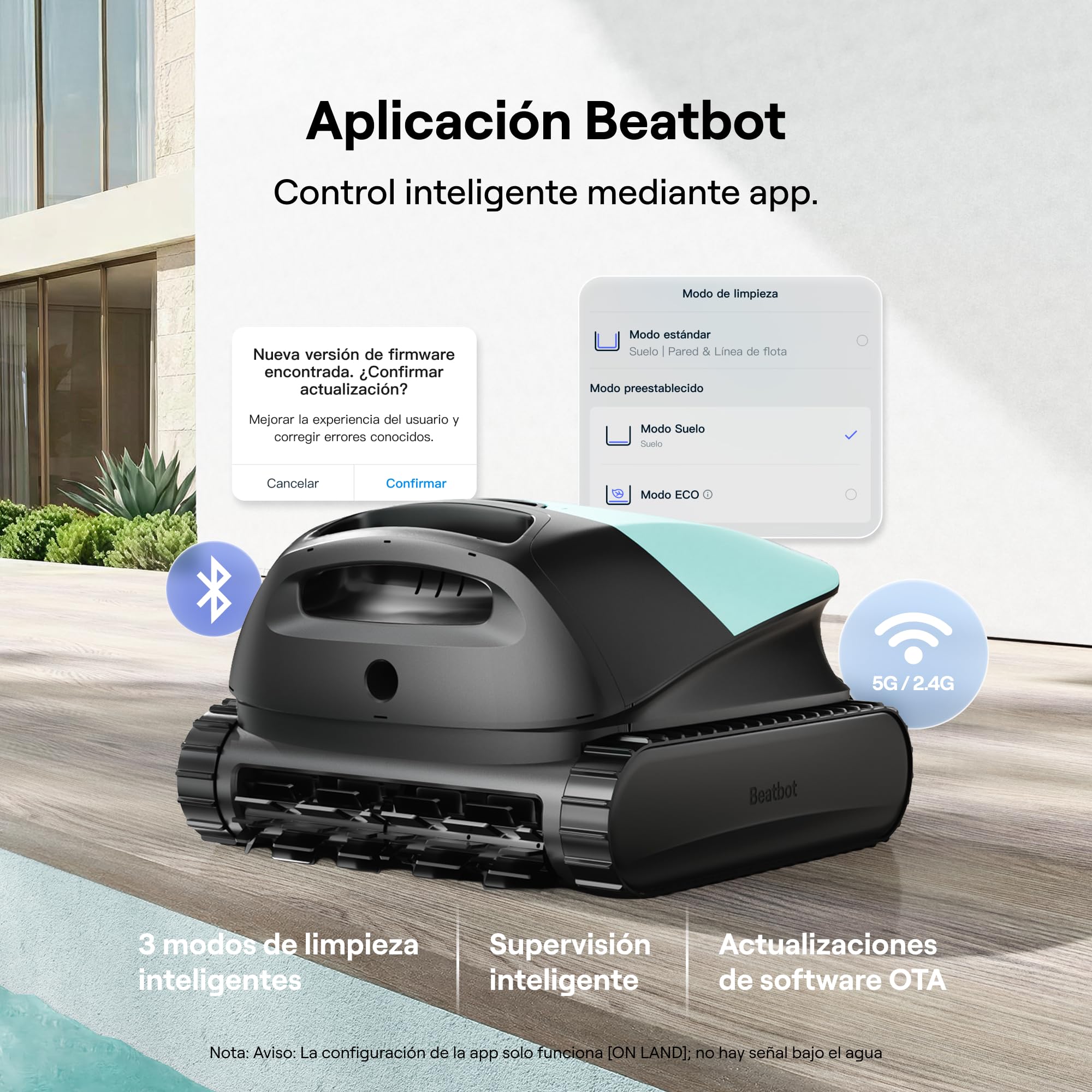 Beatbot Sora 10 limpiafondos Piscina, Paredes, flotación, Verde Salvia | Paredes, Plataformas y línea de flotación, Estacionamiento línea flotación, 5l residuos,App,Piscinas enterradas/elevadas