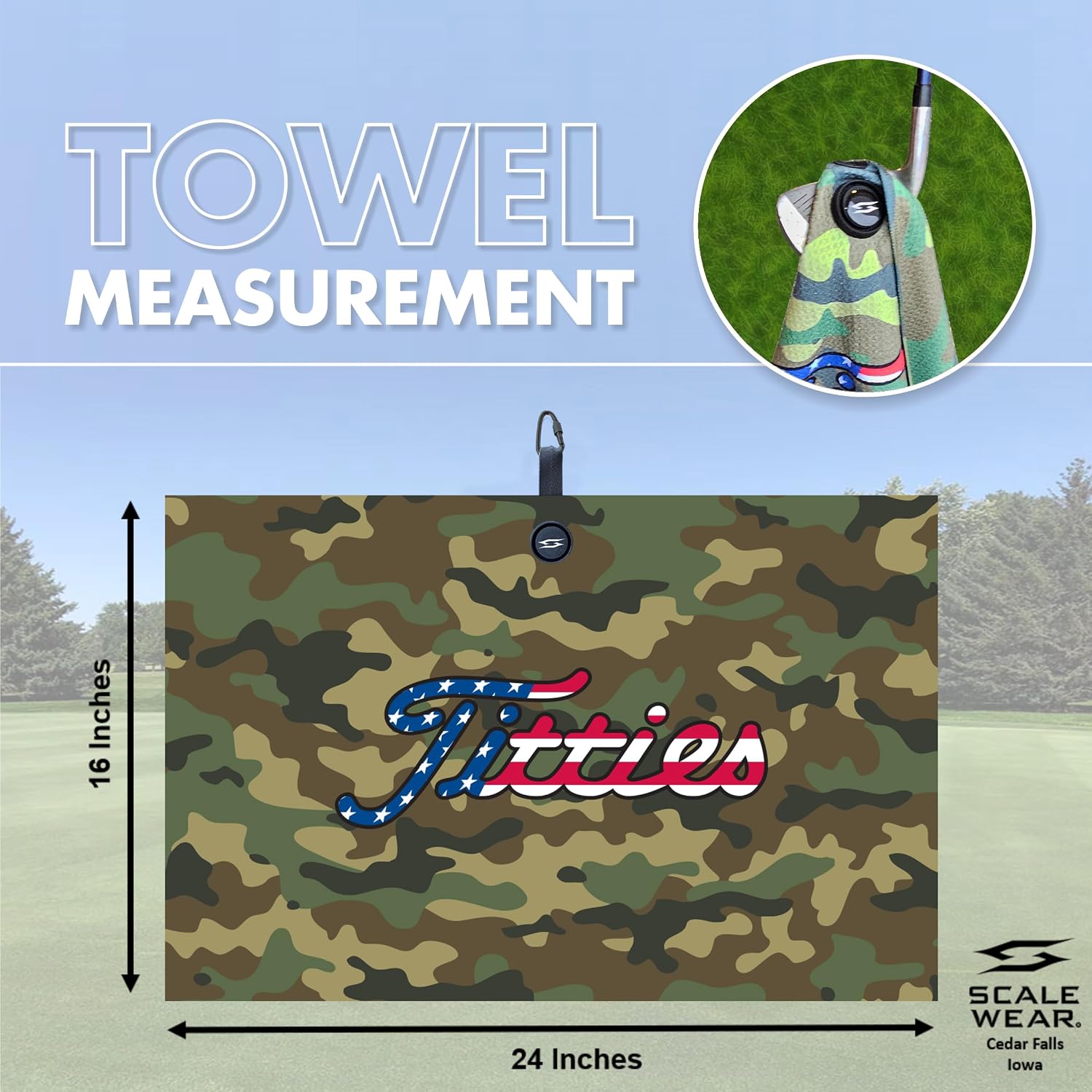 Funny Titties Golf Towel Gift Premium Waffle Microfiber | Microfiber Ball Marker Cart Bag Carabiner Clip Holder Accessories Men Birthday Dad Hat Black White Disc Frisbee