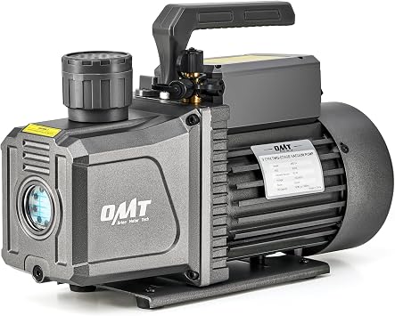 OMT 9 CFM 2 Stage Rotary Vane Vacuum Pump for R12 R22 R134a R410a | Copper Motor; 1.5 Micron Ultimate Vacuum; 12.8 oz Oil Reservoir; Under 70 dB Low Noise; Industrial and HVAC Applications