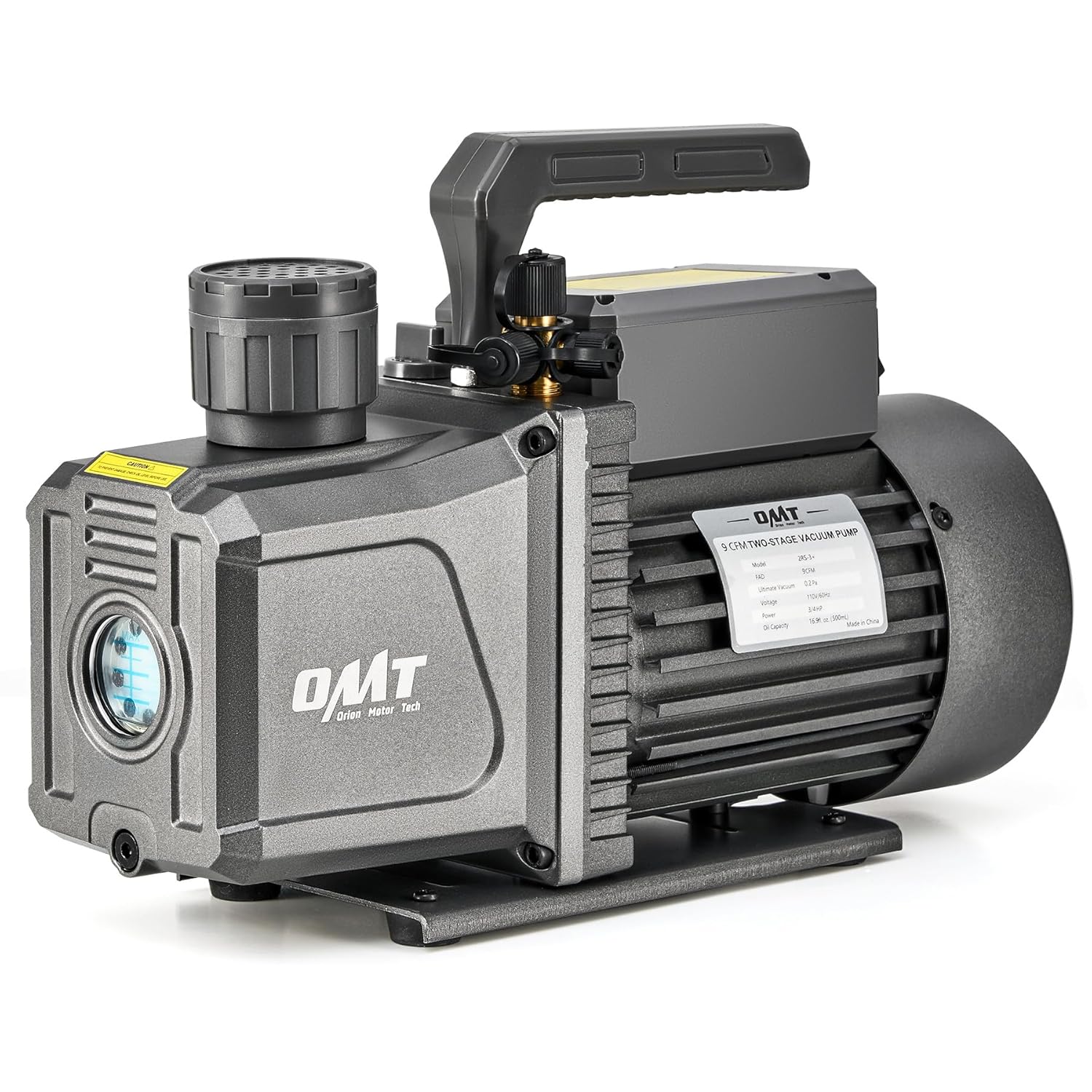 Orion Motor Tech 2 Stage Vacuum Pump, 9 cfm 3/4 hp HVAC Rotary Vane Vacuum Pump with 1.5 Micron Ultimate Vacuum, Two Stage Air Vacuum Pump for R22 R134a R410a HVAC Servicing