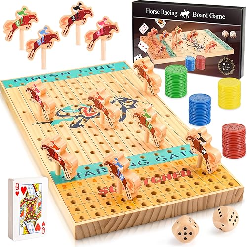 Juego de mesa de carreras de caballos juguete de caballo de madera para adultos y adolescentes equipado con instrucciones detalladas (idioma español