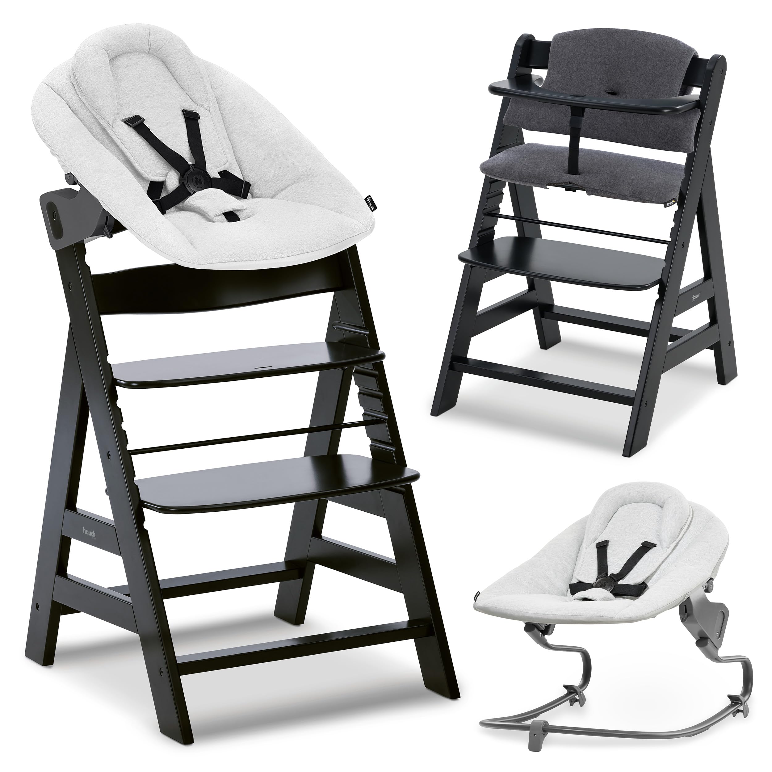 hauck Alpha Plus Premium Set de Trona Evolutiva Bebé con Hamaca Reclinable para Recién Nacidos y Cojín de Algodón - Sillas Tronas Madera con Arnés de 5 Puntos