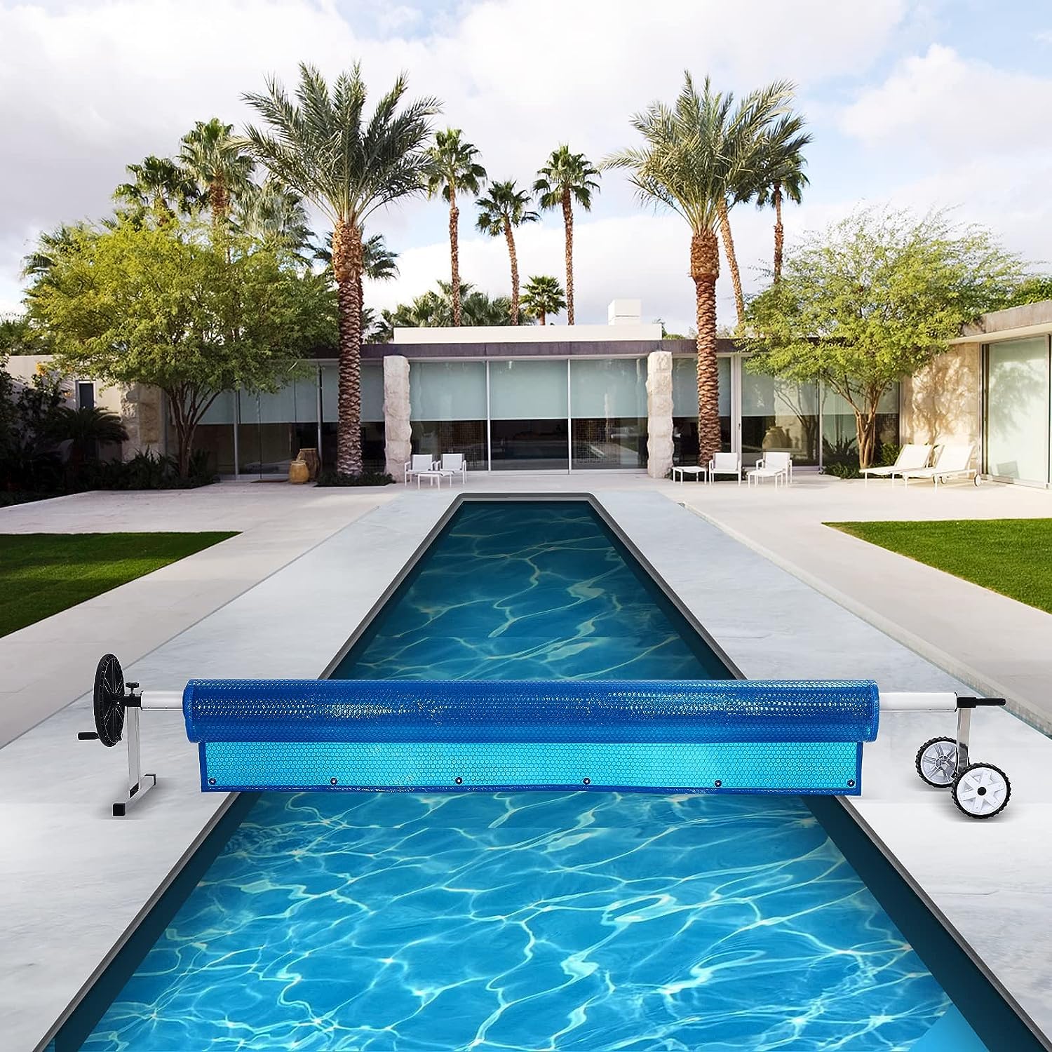 Aufun Enrouleur de piscine de qualité supérieure - Système d'enroulement en aluminium - 3 m - 5,70 m - Avec fixation et rouleaux - Pour bâches solaires et couvertures de piscine - Enrouleur de piscine