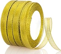 Vista 15 de Cinta de Purpurina Dorada de 2 Pulgadas, 25 Yardas de Cintas de Tela Metálica Brillante para Envolver Regalos, Decoración de Bodas y Fiestas