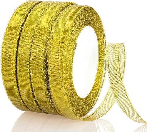 Cinta de purpurina dorada de 38 pulgadas, 100 yardas de cinta metálica brillante para regalos, decoración de fiestas de boda y manualidades