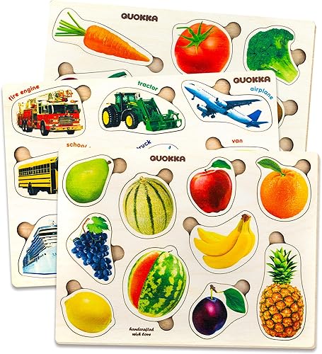 QUOKKA Rompecabezas de madera para niños pequeños de 1 a 3 años, juego de 3 rompecabezas para niños de 2 a 4 años, rompecabezas de juguete