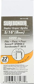 300-516-5M Narrow Crown 22 Gauge Upholstery Staples - 5/16" Length - 5000 Count