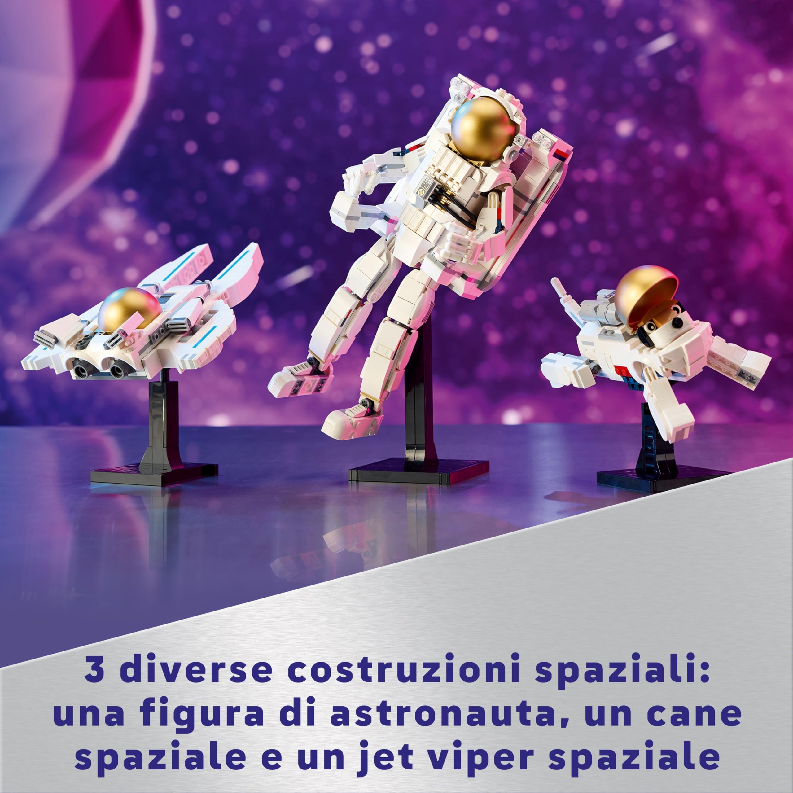 LEGO Creator 3 in 1 Astronauta Spaziale Trasformabile in Cane Giocattolo o in Modellino di Astronave Viper Jet, Giochi da Costruire per Bambini e Bambine da 9 Anni, Idea Regalo a Tema Spazio 31152
