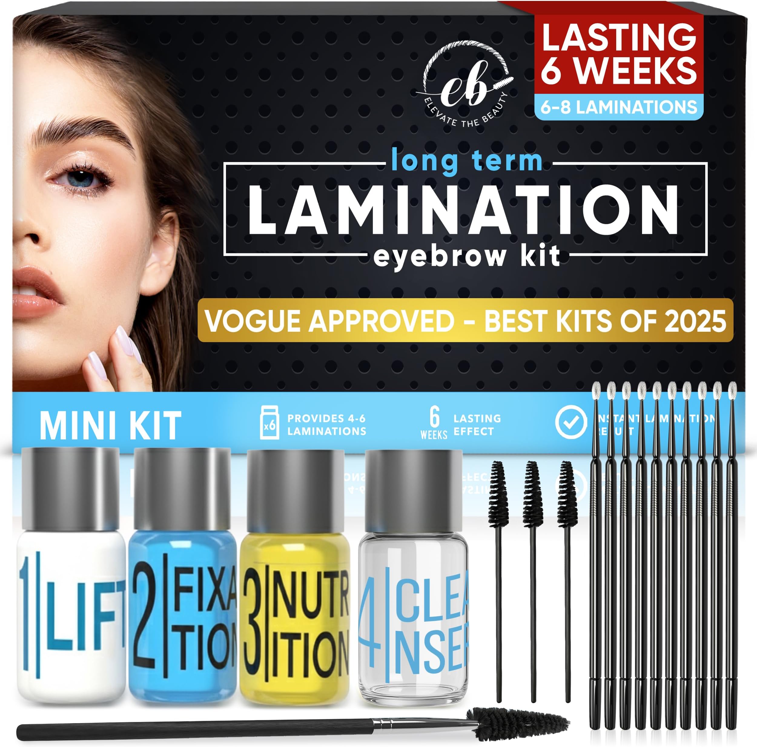 Elevate the Beauty At Home Brow Lamination Kit | Eyebrow Lamination Kit for DIY Use | Long-Lasting Brow Lift Results for Fuller, Defined Brows | Easy 4-Step System with Tools & Video Guide Included