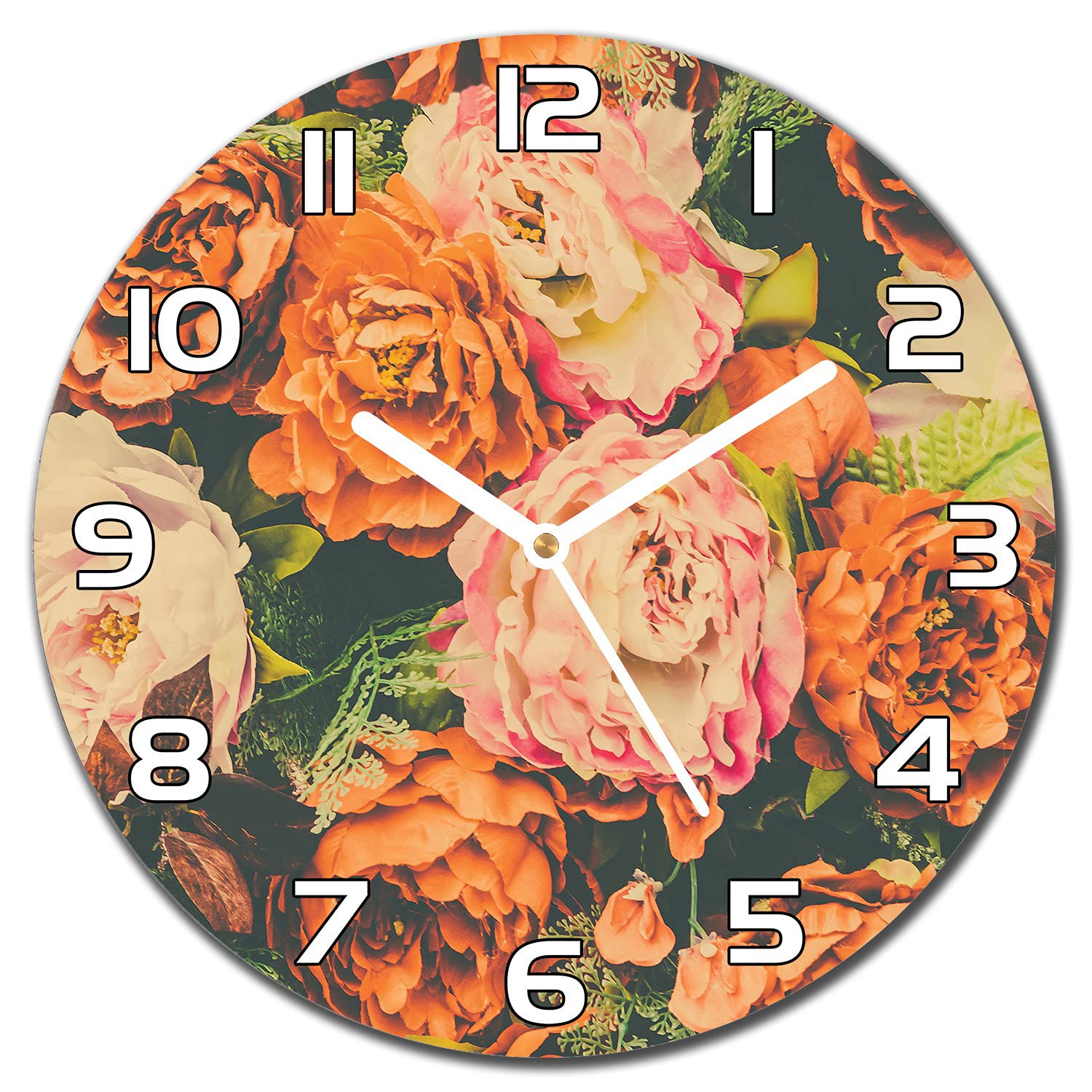 Horloge en verre cuisine salon moderne 30 cm murale aiguilles blanches