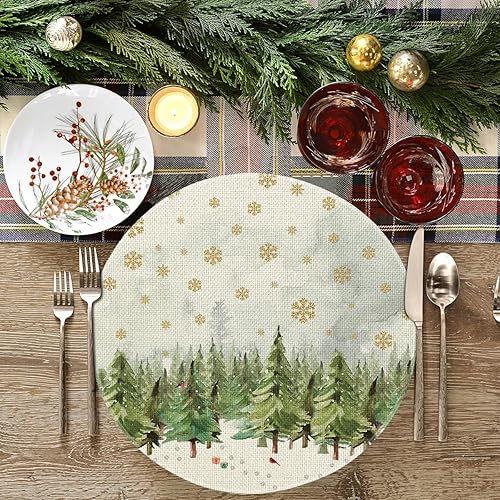 Miniatura 2 de Artoid Mode Juego de 4 manteles individuales de Navidad con diseño de árboles de Navidad, cardenales, copos de nieve, manteles individuales de
