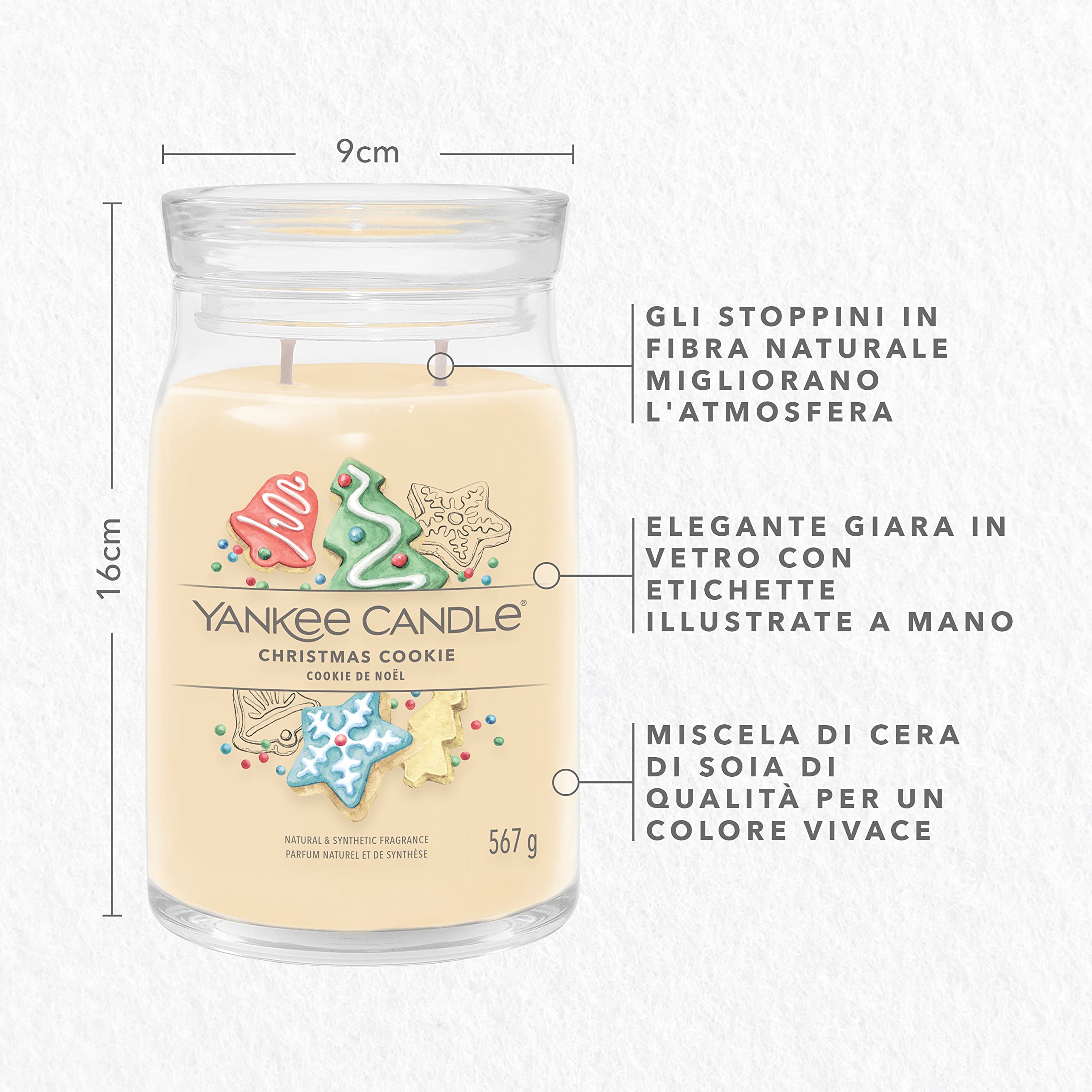 Yankee Candle Signature candela profumata, Biscotto di Natale in giara grande, Candele di miscela di cera di soia lunga durata