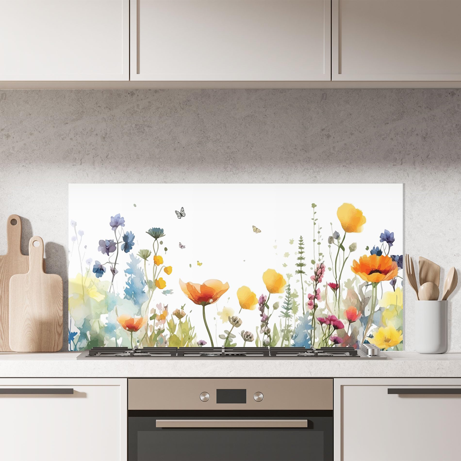 ARTHUB® Crédence de Cuisine en Verre 60x150 cm, Watercolor Spring Flowers | Protection Contre Les éclaboussures, Revêtement Mural en Carreaux, Plaque en Verre, Verre trempé, Paysages, Printemps
