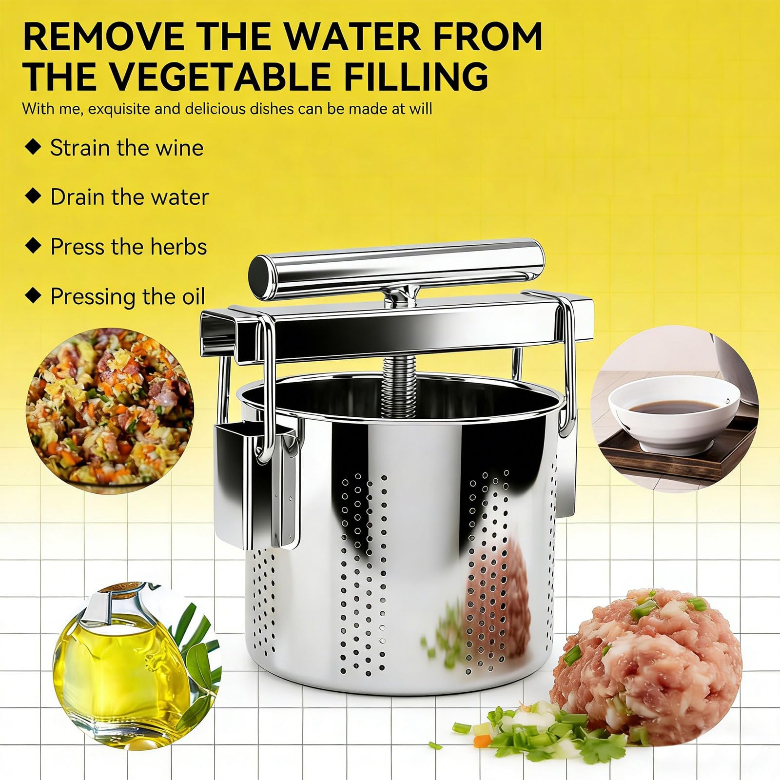Essiccatore da 2,5 litri in acciaio inox per uso alimentare, per formaggio e spezie, con pressa ergonomica multiuso