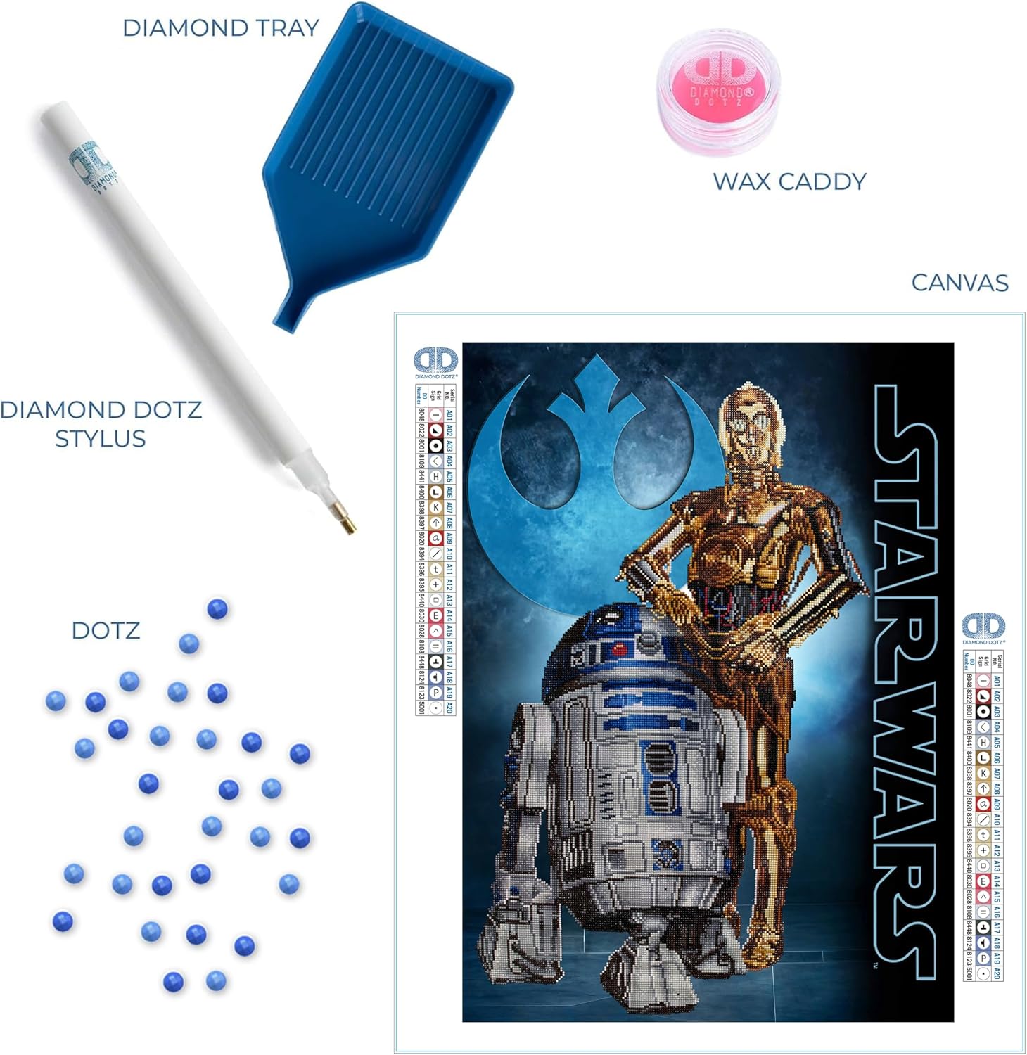 DIAMOND DOTZ Star Wars Droids Diamond Painting Kits for Adults - Diamond Art Kits a Relaxing Creative Craft Kit with Dotz Gems 20x16