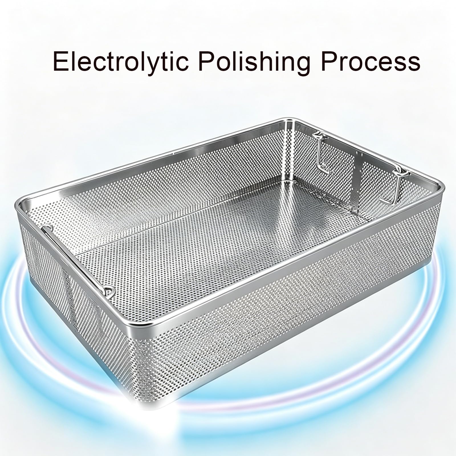 Cesta de esterilización, bandeja de malla de acero inoxidable 304 con tapa, diseño perforado de 2 mm para herramientas de instrumentos médicos de hospital y laboratorio