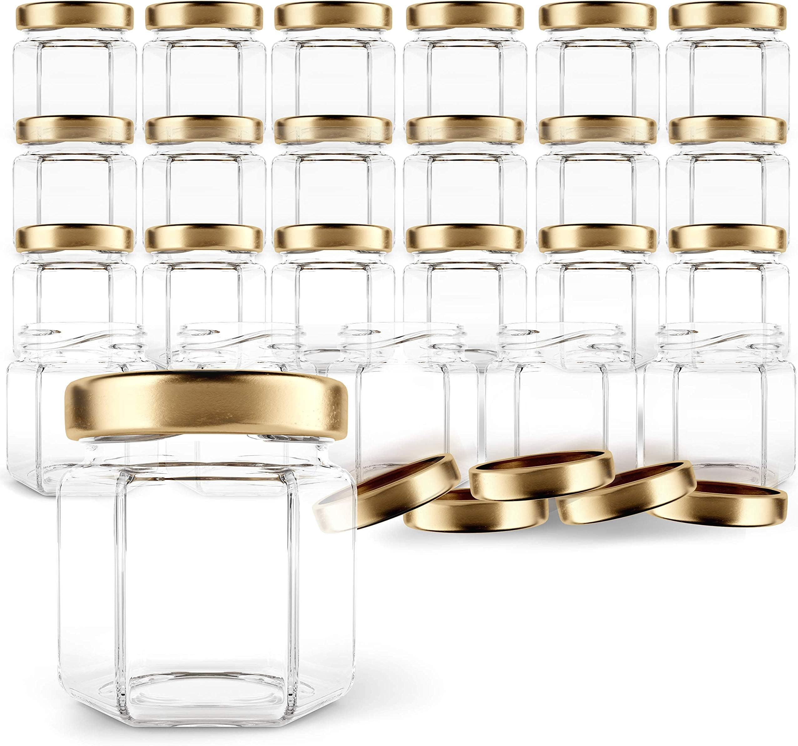 Hexagon Glass Jars 1.5oz Premium Food-grade. Mini Jars With Lids For Gifts, Wedding Favors, Honey, Jams And More. (24, 1.5oz)