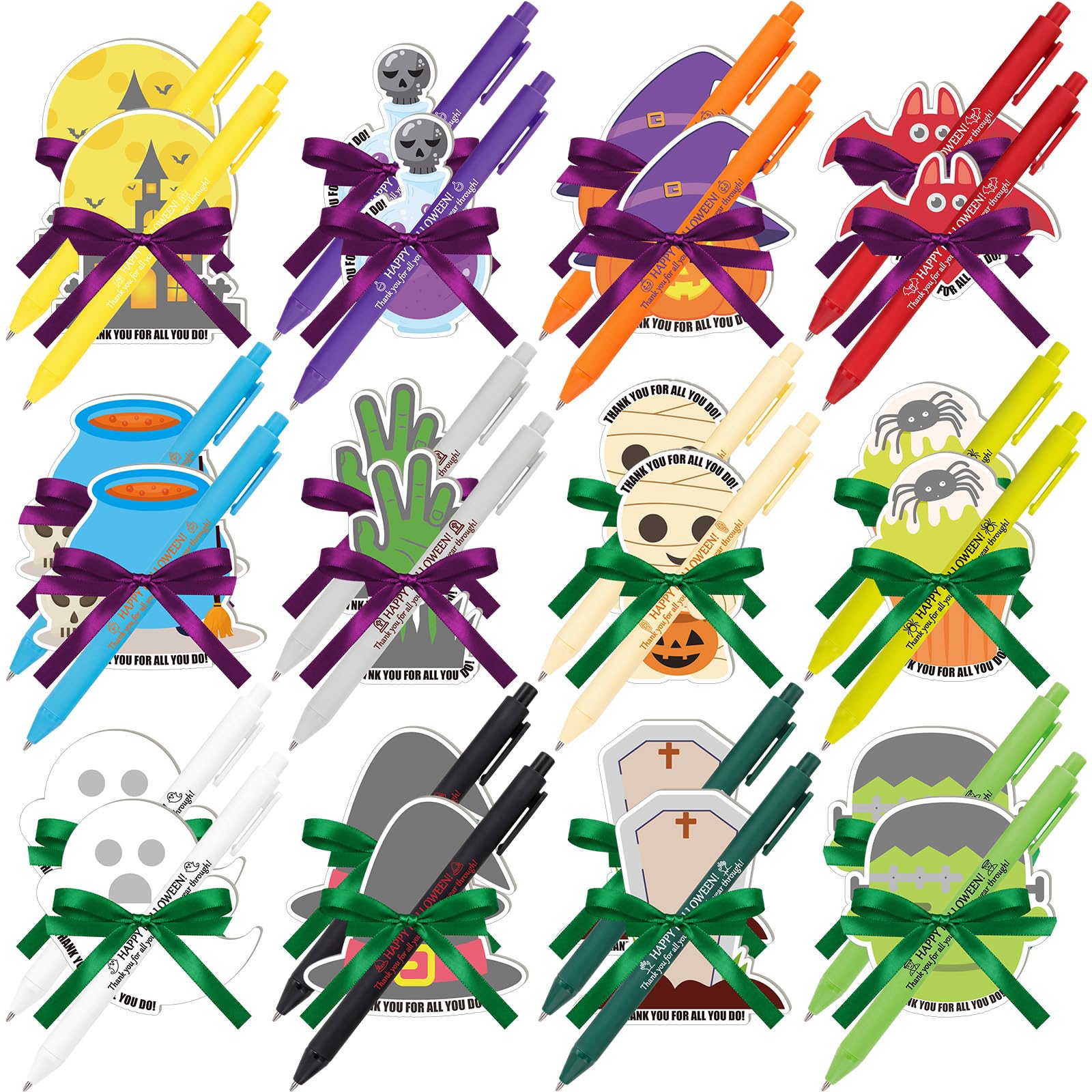 MotiMind 24 Set Halloween Sticky Note with Pen Gift Halloween Office Gifts