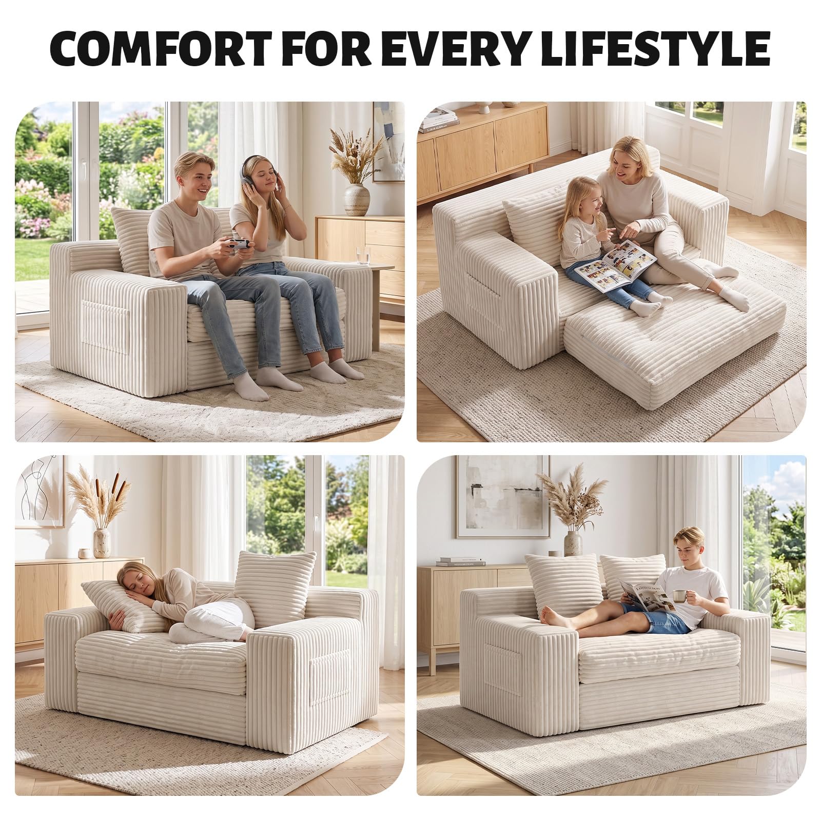feliz home Small Boneless Couch Boneless Loveseat Convertible Sofa Be — product photo