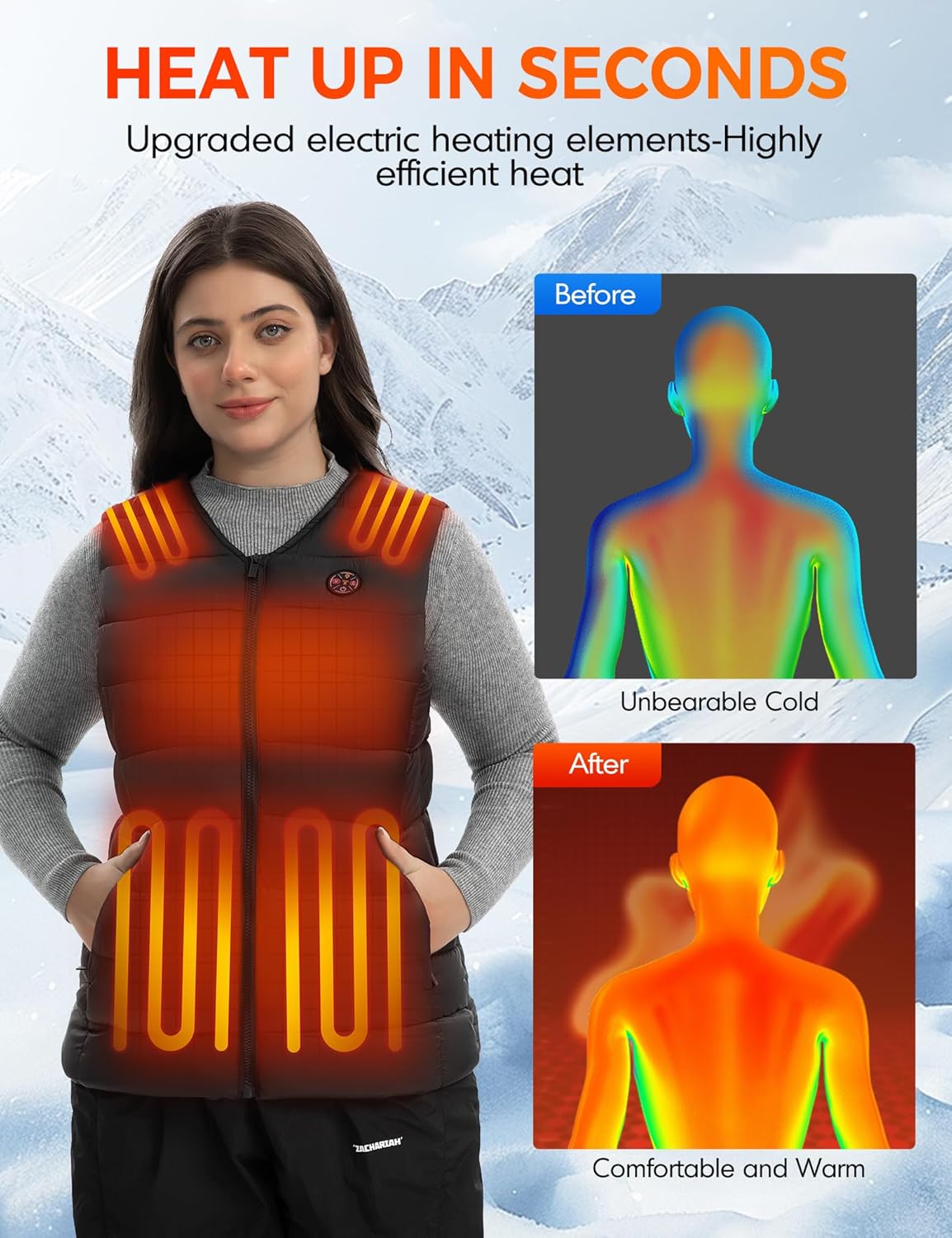 Women Heated Vest with 16000mAh Battery Pack Included, Electric Heating Vests Lightweight for Winter Outdoor Hiking - Image 6