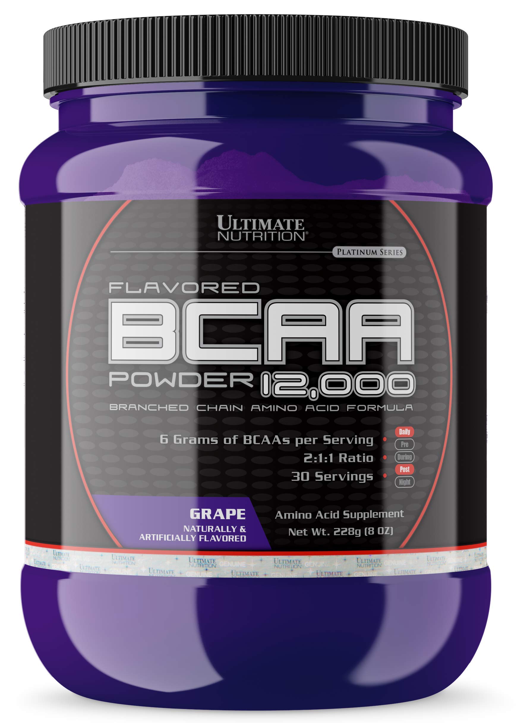 Ultimate NutritionFlavored BCAA Powder - Caffeine Free with 3g Leucine 1.5g Valine 1.5g Isoleucine - Post Workout Amino Acid Supplement, Grape, 30 Servings