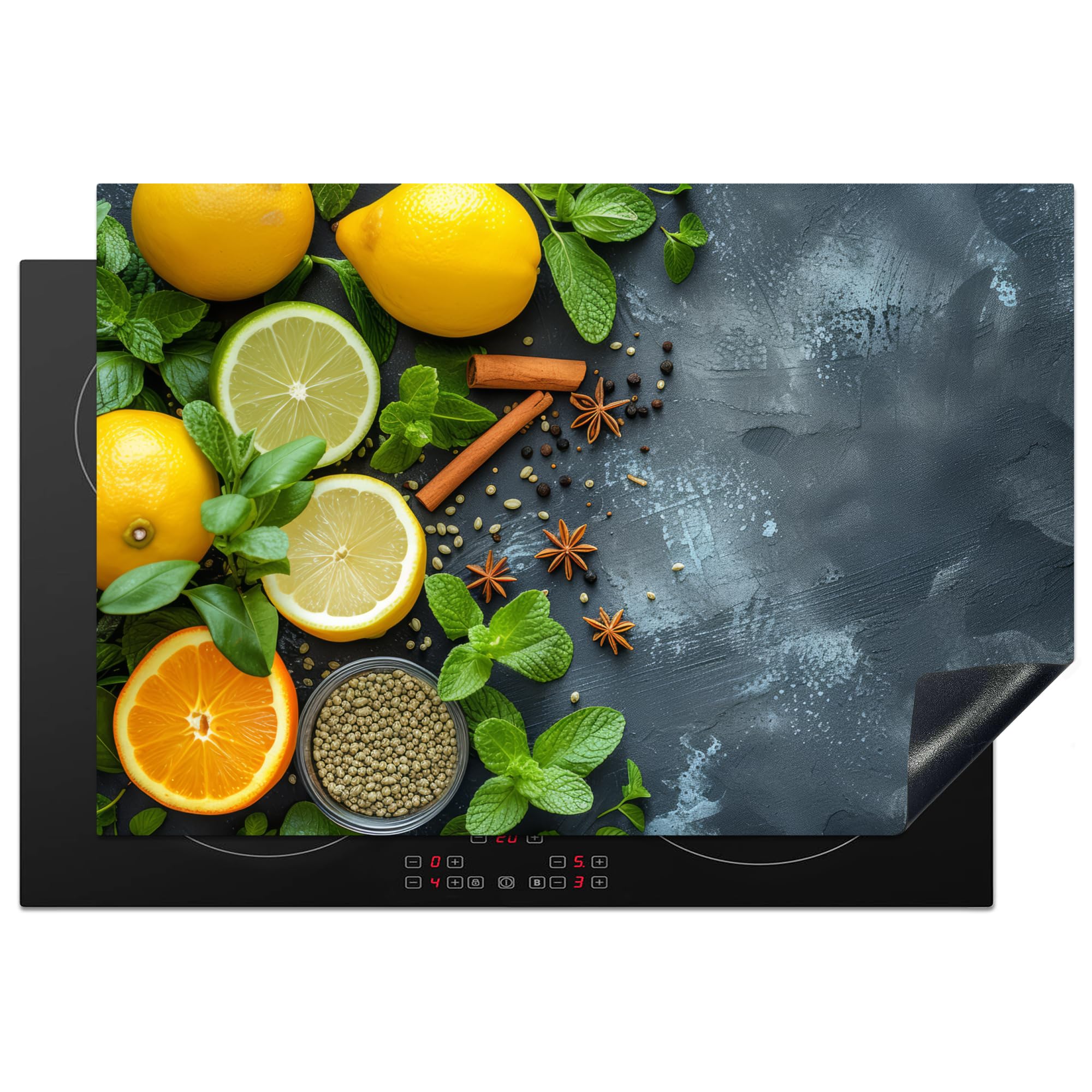 KitchenYeah© Induction Hob Protector Mat 20.5"x30.7" / 78x52 cm Stove Cap Top Cover Kitchen Cooker Covers for Electric Hobs Vinyl Fruit - Concrete - Plants - Lemon - Cinnamon