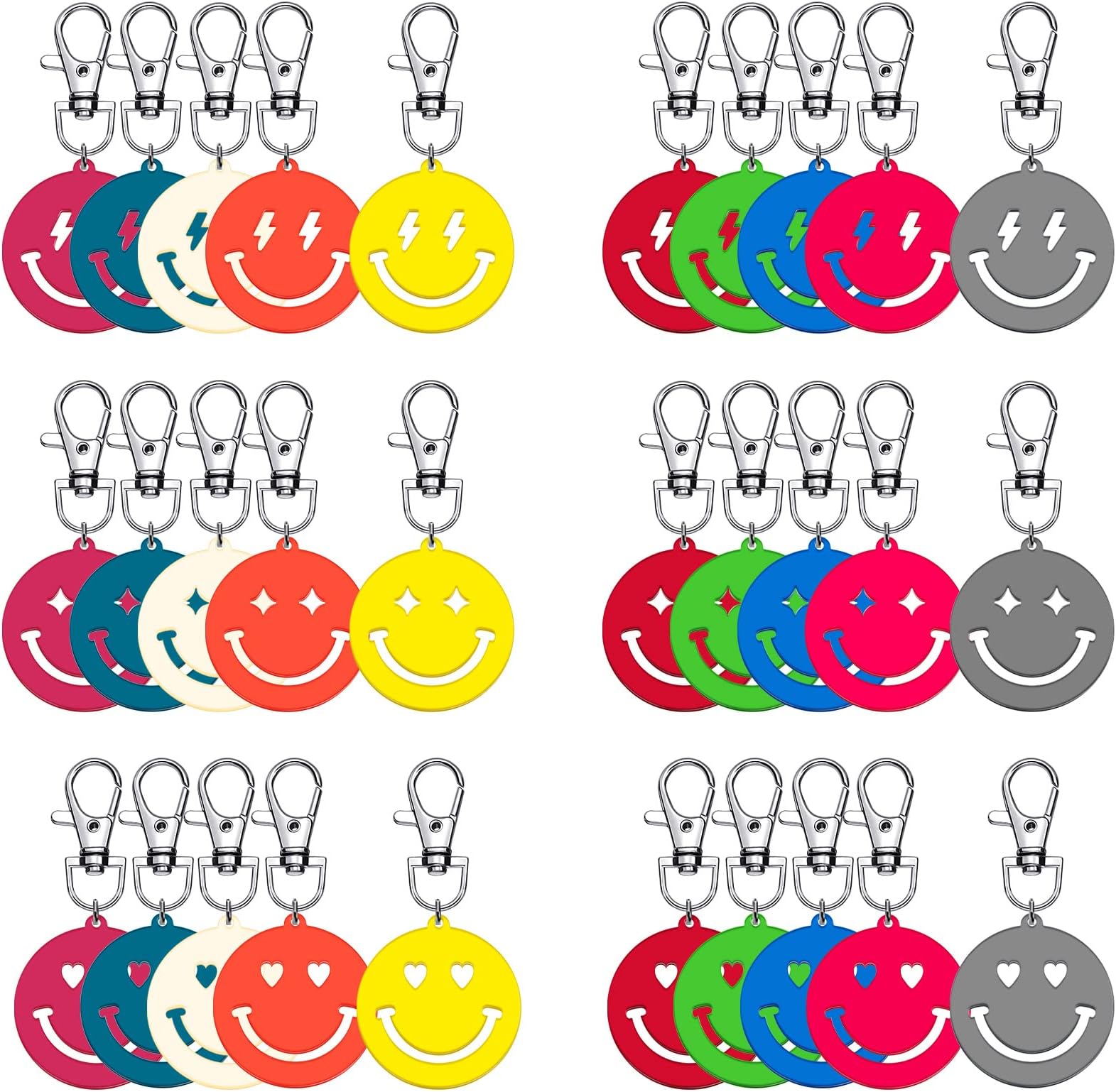Unittype30 Pcs Smile Key Chain Acrylic Smile Expression Keychains for Women Multicolor Happy Face Cute Women's Keyrings and Keychains Car Key Ring Pendant for Purse Backpack Handbag Bag Charm Accessories Gift