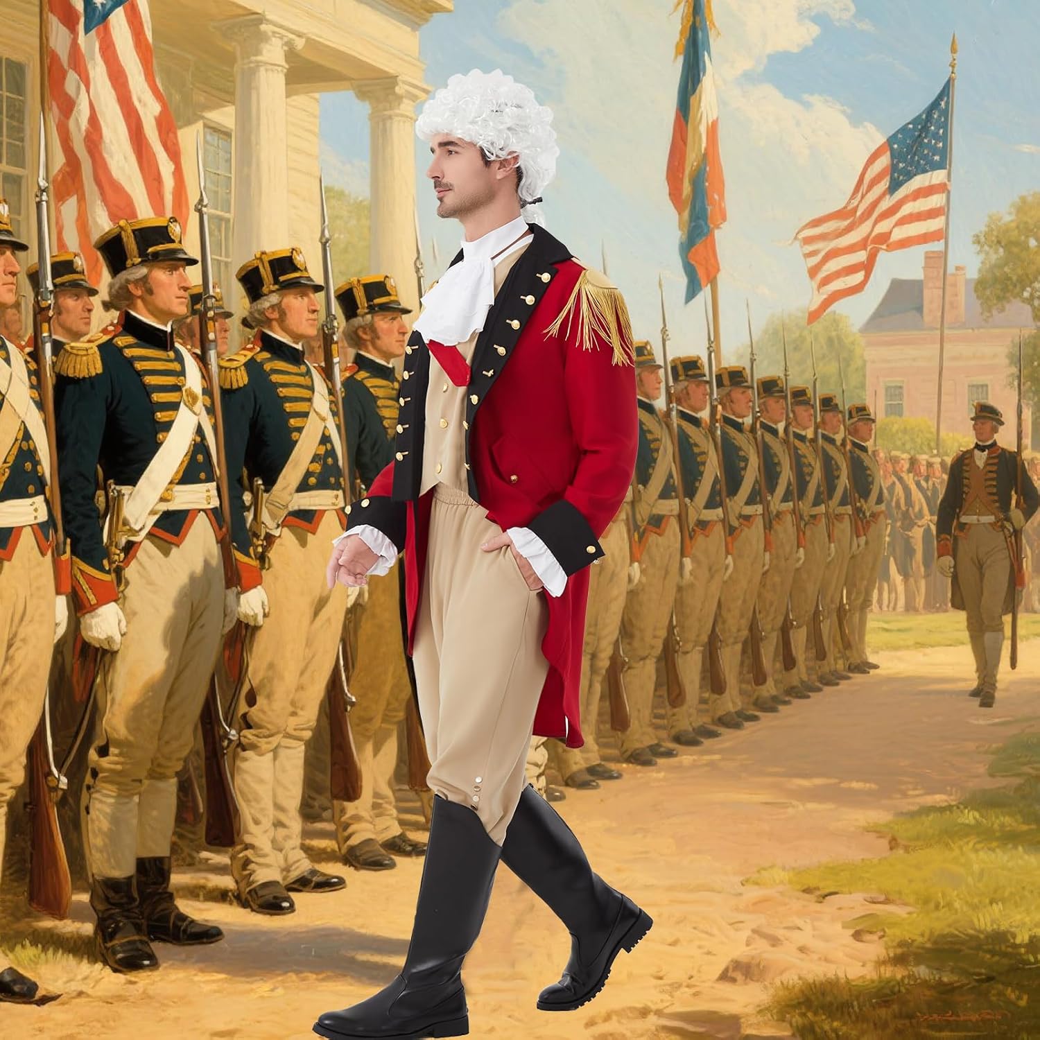 Mens Founding Father Costume Adult Revolutionary War Outfit Colonial Costume Military with Wig Hat - Image 5