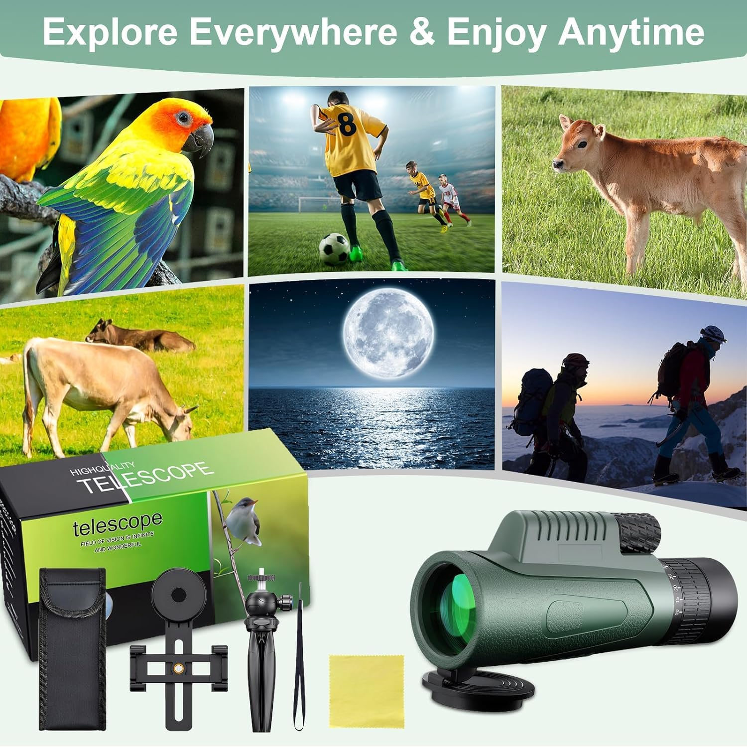 Monocular, 10-30X50 HD Monoculars para Adultos, BAK4 Prisma y Lente FMC Monoculars, Monocular para Observación de Aves y Vida Silvestre
