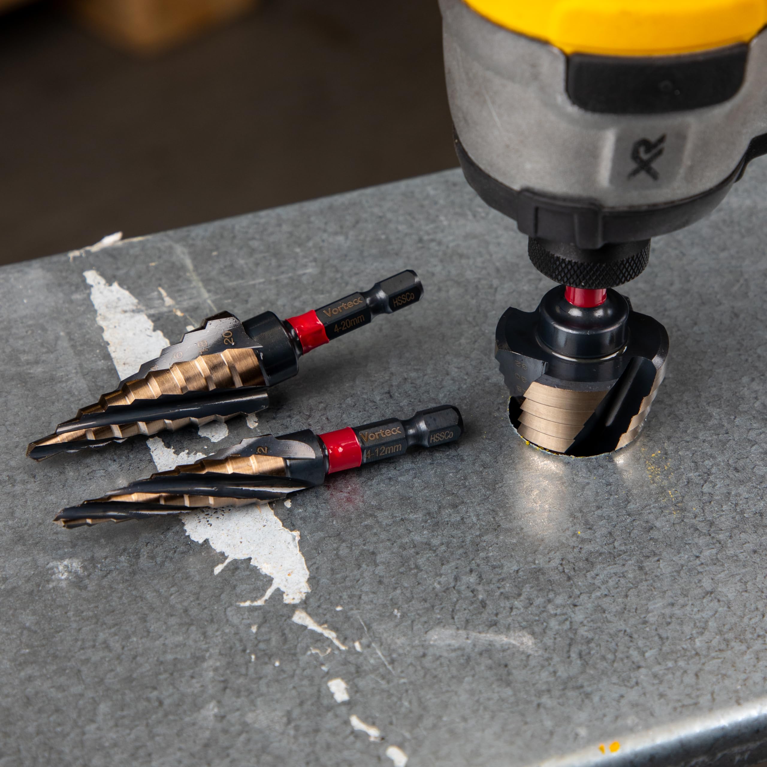 C.K Tools zestaw wierteł fazowych HSS Cobalt 3-częściowy zestaw wierteł stopniowych 4-32 mm, 5% stal szybkotnąca kobaltowa, Quick-Lock sześciokątny trzpień do stali nierdzewnej i blachy, zestaw