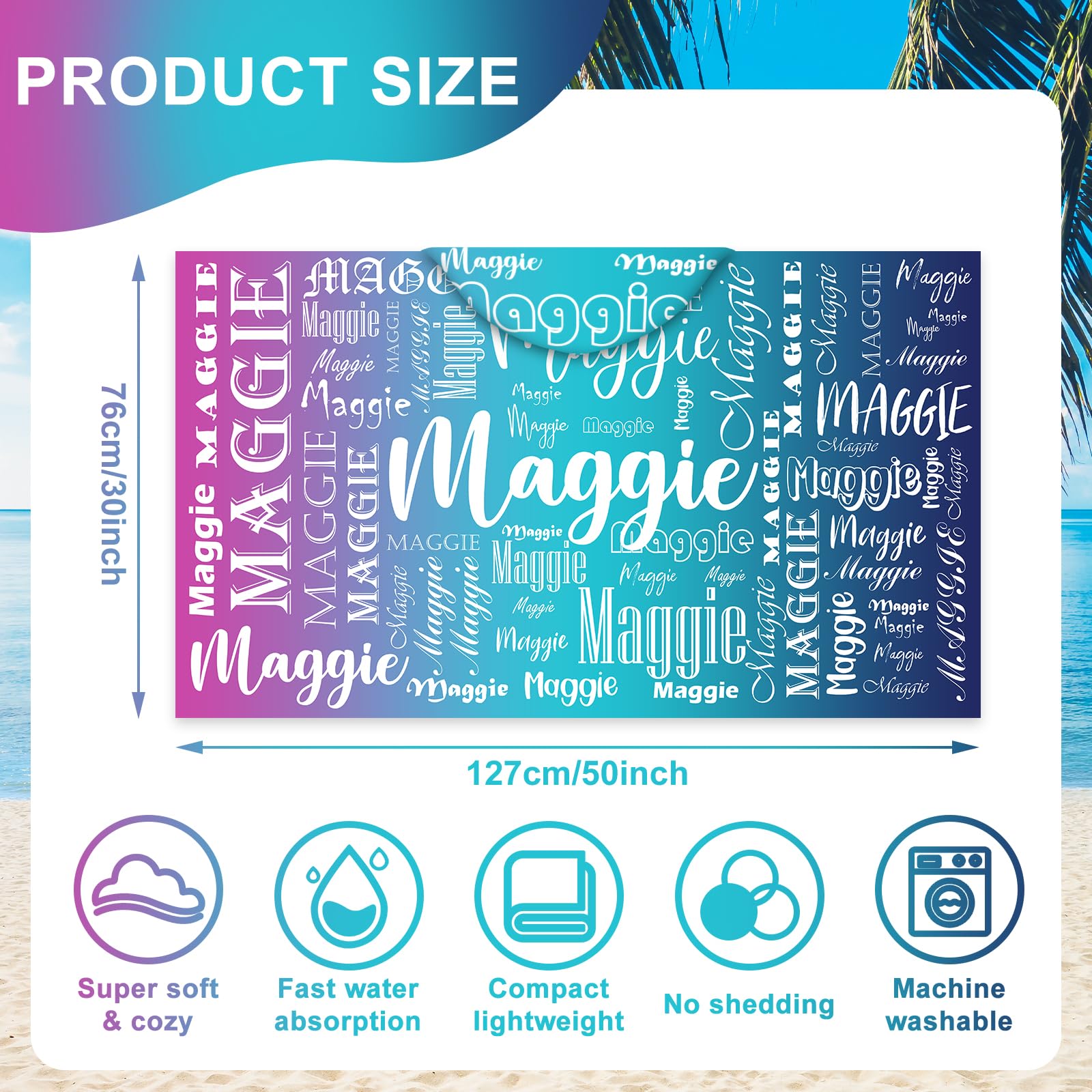 Serviette De Plage Personnalisée Prénom,Microfibre À Séchage Rapide