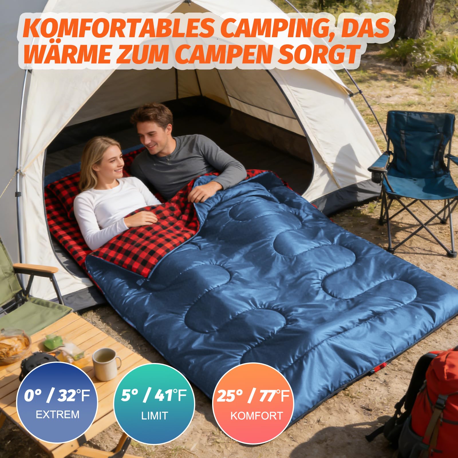 SWTMERRY Camping Doppelschlafsack für Erwachsene - Schlafsack 2 Personen, 230x160cm Deckenschlafsäcke mit 2 Kissen für Familie Outdoor, Wandern, Reisen