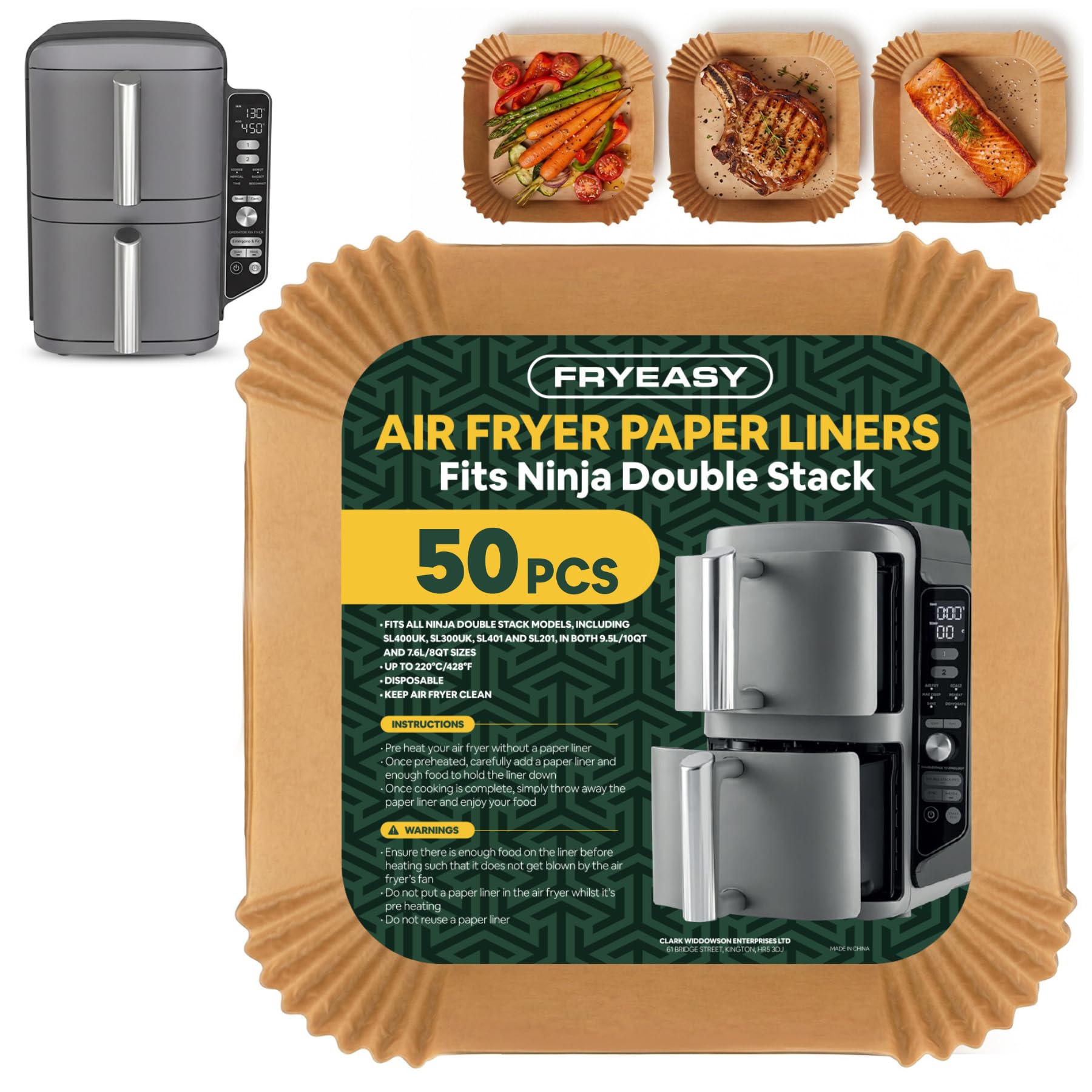 Air Fryer Paper Liners for Ninja Double Stack: Fits SL400UK 9.5L and SL300UK 7.6L, Disposable Non-Stick Parchment Paper Baking Sheets, 50 Pieces