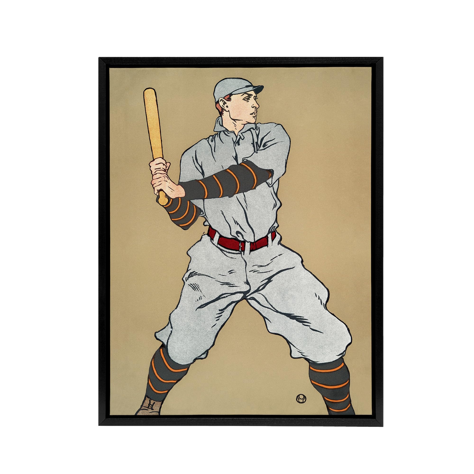 Artery8 Vintage Baseball Player Drawing Framed Canvas Wall Art Print Vintage : by Penfield 12x16 Playful illustration celebrating heritage sport, perfect for dens or recreation-inspired spaces