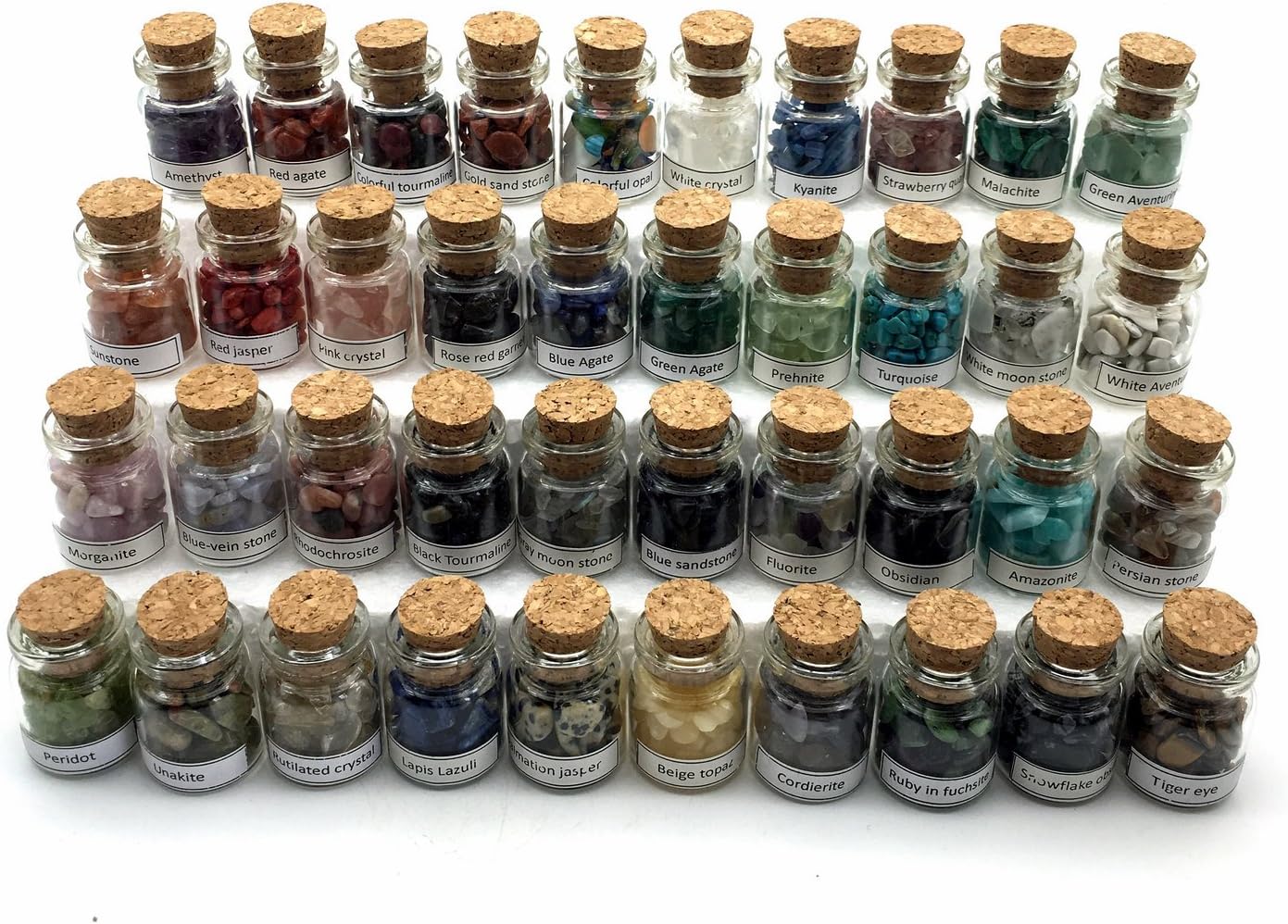 Shangbo 40Mini Gemstone Bottles Tumbled Stones Healing Crystal Reiki Crystal Wishing Bottle Gift.