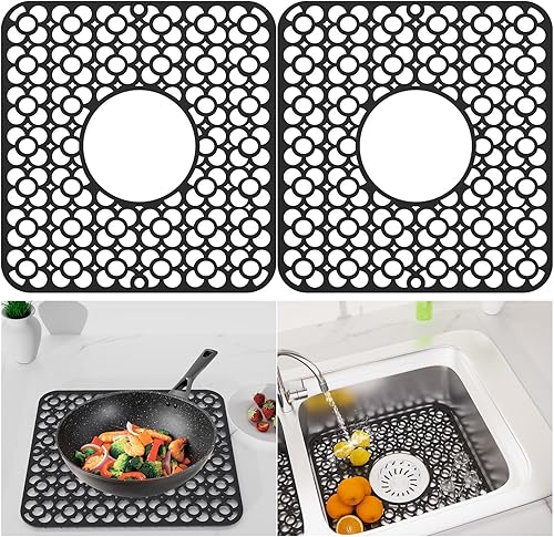 TOOVEM - 2 alfombrillas protectoras para fregadero de cocina, 11.5 x 12.25 pulgadas, silicona resistente al calor, antideslizante, para la parte