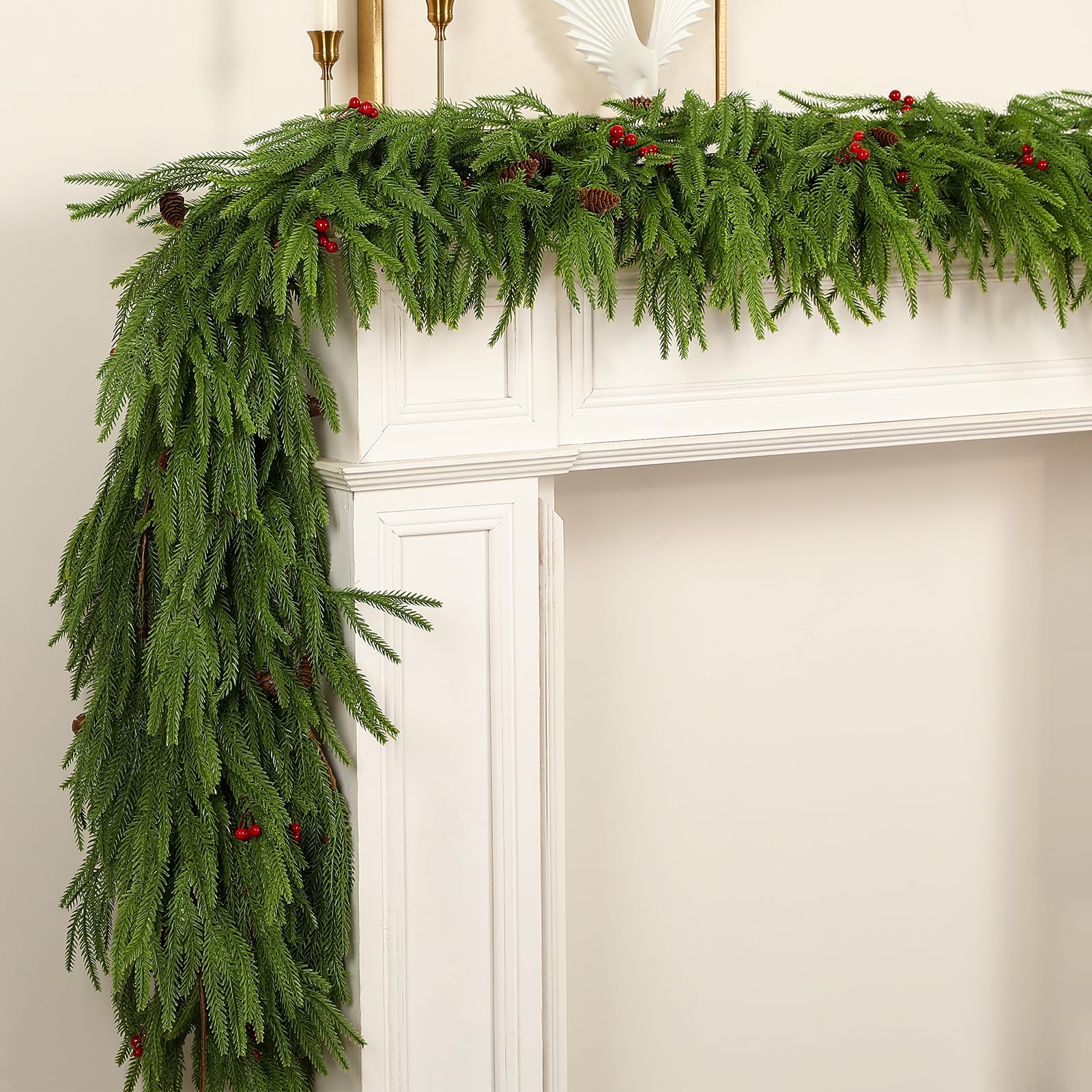 Tifuly 6.2ft Norfolk Pine Christmas Garland With Pine Cones Berries